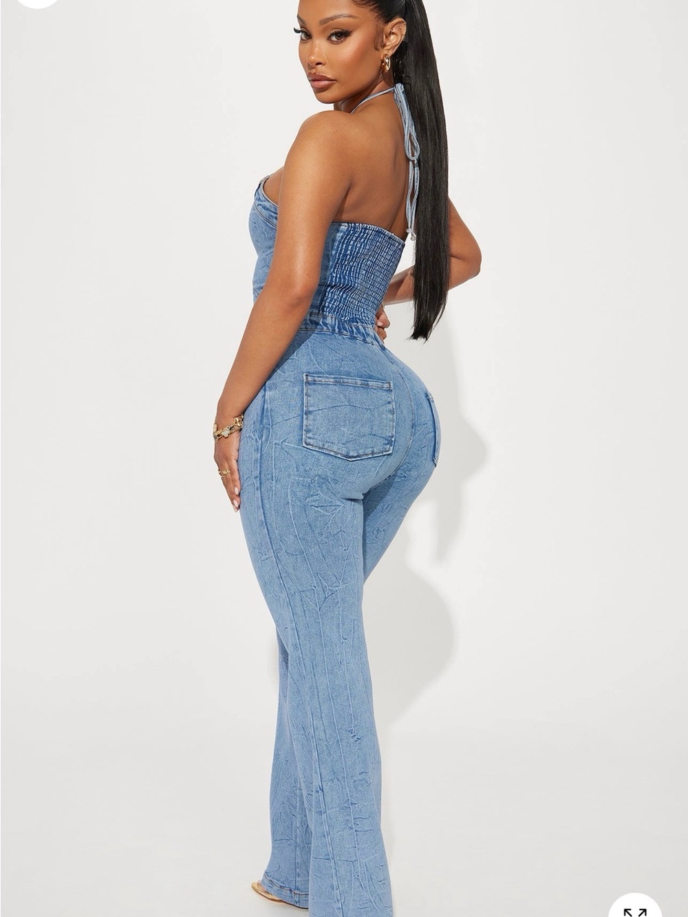 Fashion Nova Light Blue Denim Halter Jumpsuit - Picture 2 of 3